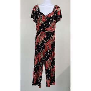 Maurices 24/7 Jumpsuit sz S Cropped Floral Summer Black Comfy New NWT